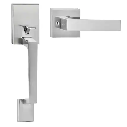 Front. VEVOR - Front Door Handle, Square Entry Handle Set with Lever, No Lock, Adjustable Hole Space, Zinc Alloy Die-Casting - White.