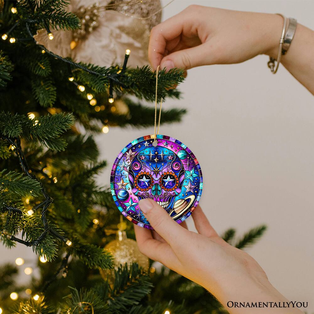 Alt View 1. OrnamentallyYou - Cosmic Celestial Sugar Skull Ornament Stellar Christmas Gift and Decor - Multi-colored.