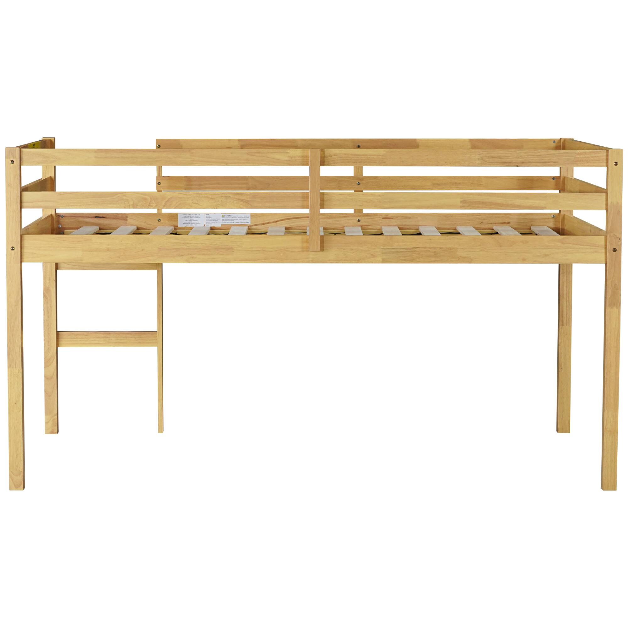 Back. GOODSILO - Solid Wood Twin Loft Bed with Ladder and Strengthened Slats for Enhanced Stability and Space Optimization - Natural.