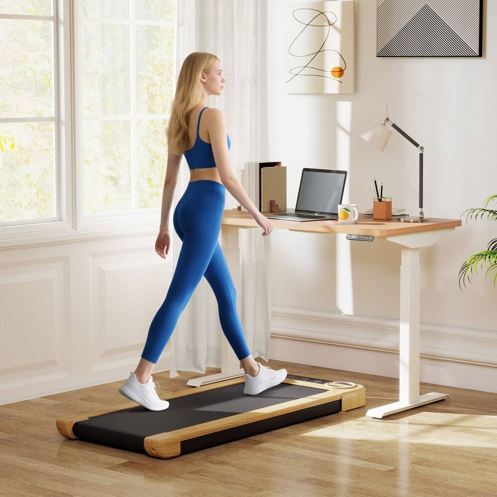 Alt View 6. Loheer - Loheer Under Desk Treadmill, Quiet Walking Pad with Bluetooth Speaker, Wide Belt and Remote Control for Home Office - Natural Wood.