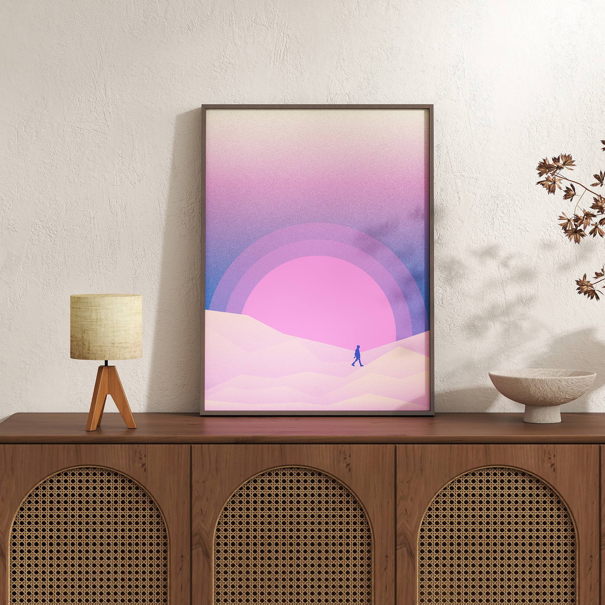 Back. HOMLUX - 1 Piece Framed Desert Canvas Wall Art Surreal Landscape Wall Decor Sunset Sun Decorative Canvas Print 24 in. x 18 in. - Multi-Colored.