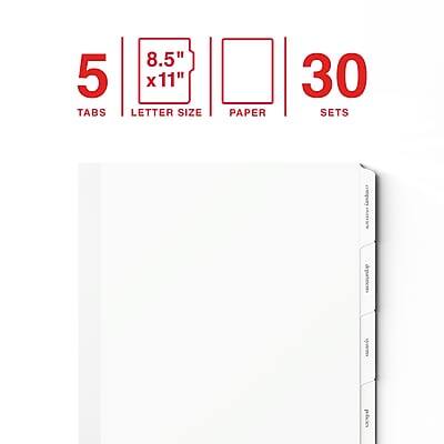 5 Tabs  
8.5" x 11" Letter Size Paper  
30 Sets