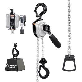 VEVOR - Manual Lever Chain Hoist, 1/4T 550LBS Capacity Come Along,5FT Lift G80 Alloy Steel Chain With Dual Pawl Mechanical Brake - Sliver and Black