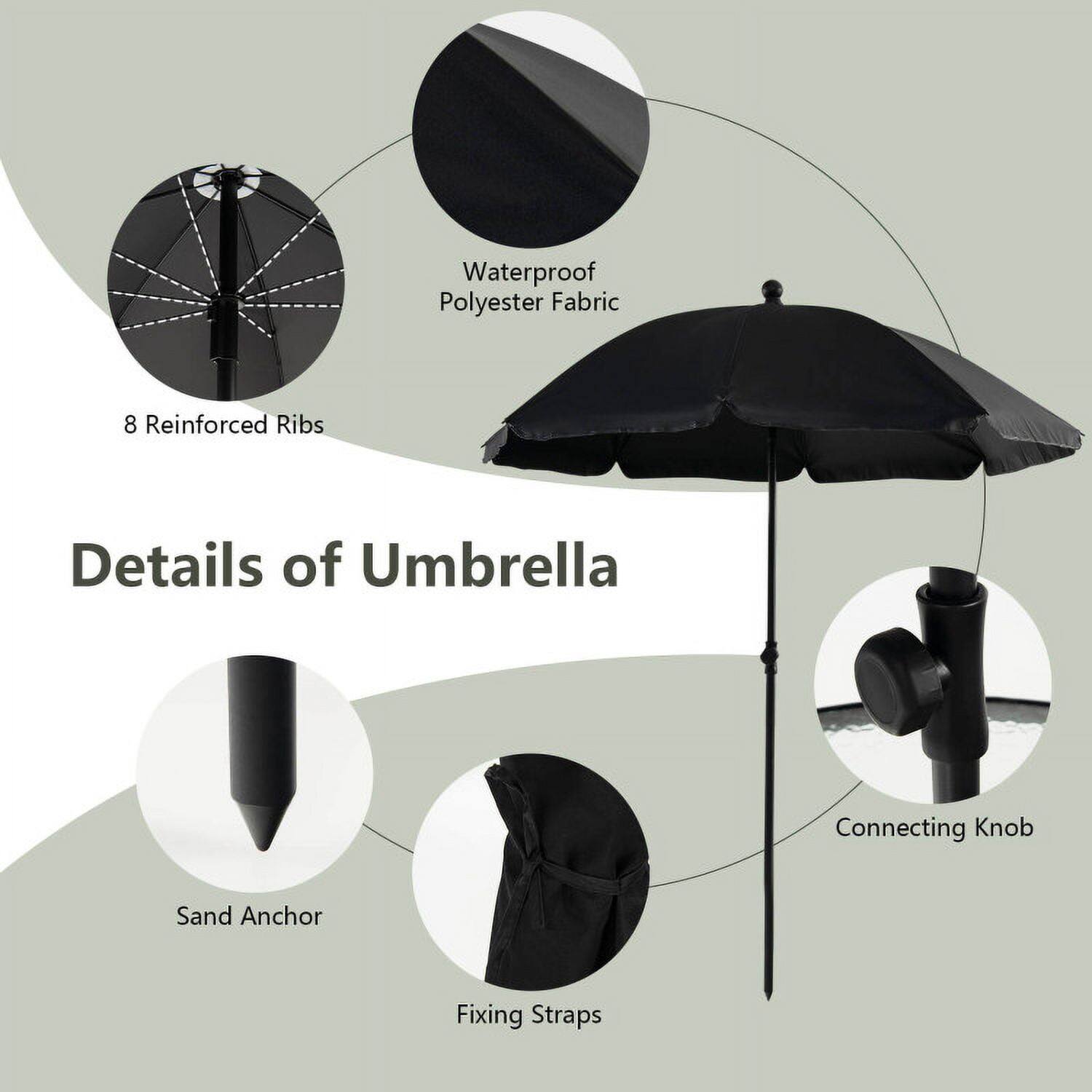 Waterproof Polyester Fabric  
8 Reinforced Ribs  
Details of Umbrella  
Connecting Knob  
Sand Anchor  
Fixing Straps