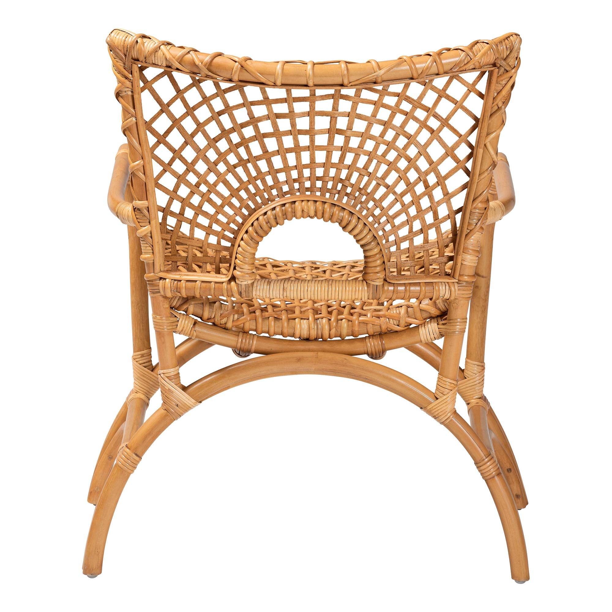 Back. bali & pari - Mamba Bohemian Natural Rattan Arm Chair - Light Honey.