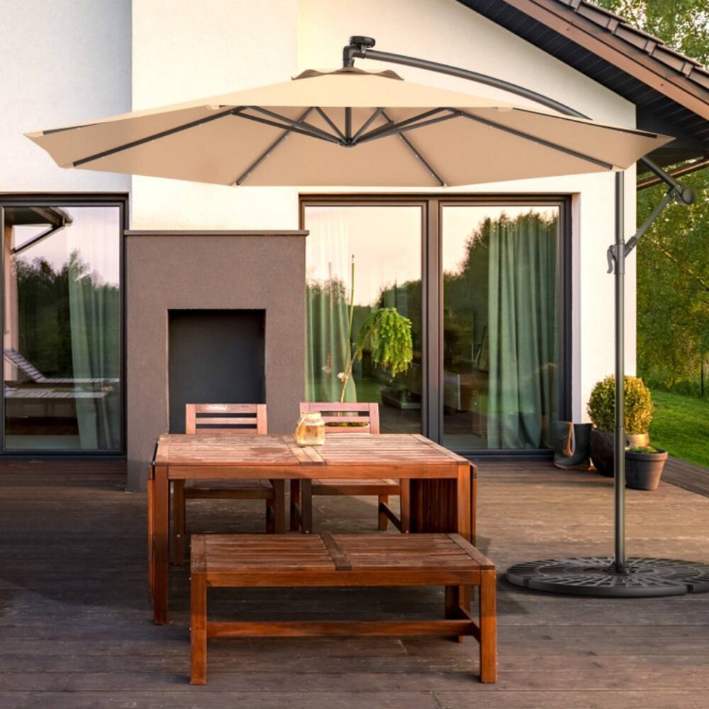 Left. Mondawe - 10ft Solar LED Patio Cantilever Umbrella with Crank - Beige.
