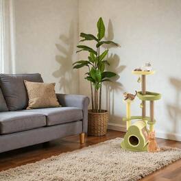 BreeBe - Standalone Multi-Level Avocado Cat Tower with Cozy Enclosed Condo - Green