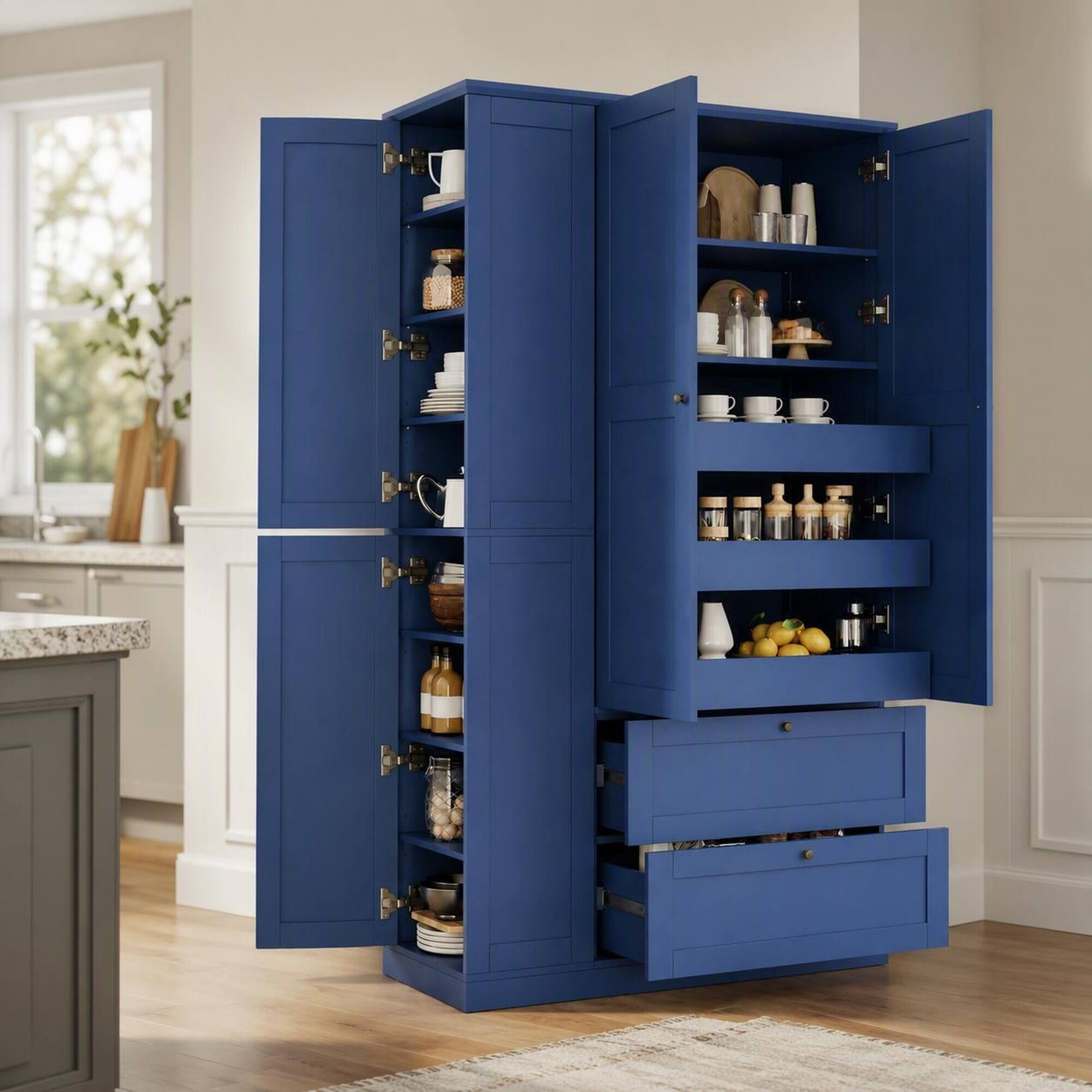 RYHNUYNE Freestanding 73.6 Inch Farmhouse Kitchen Pantry Cabinet with 3 ...