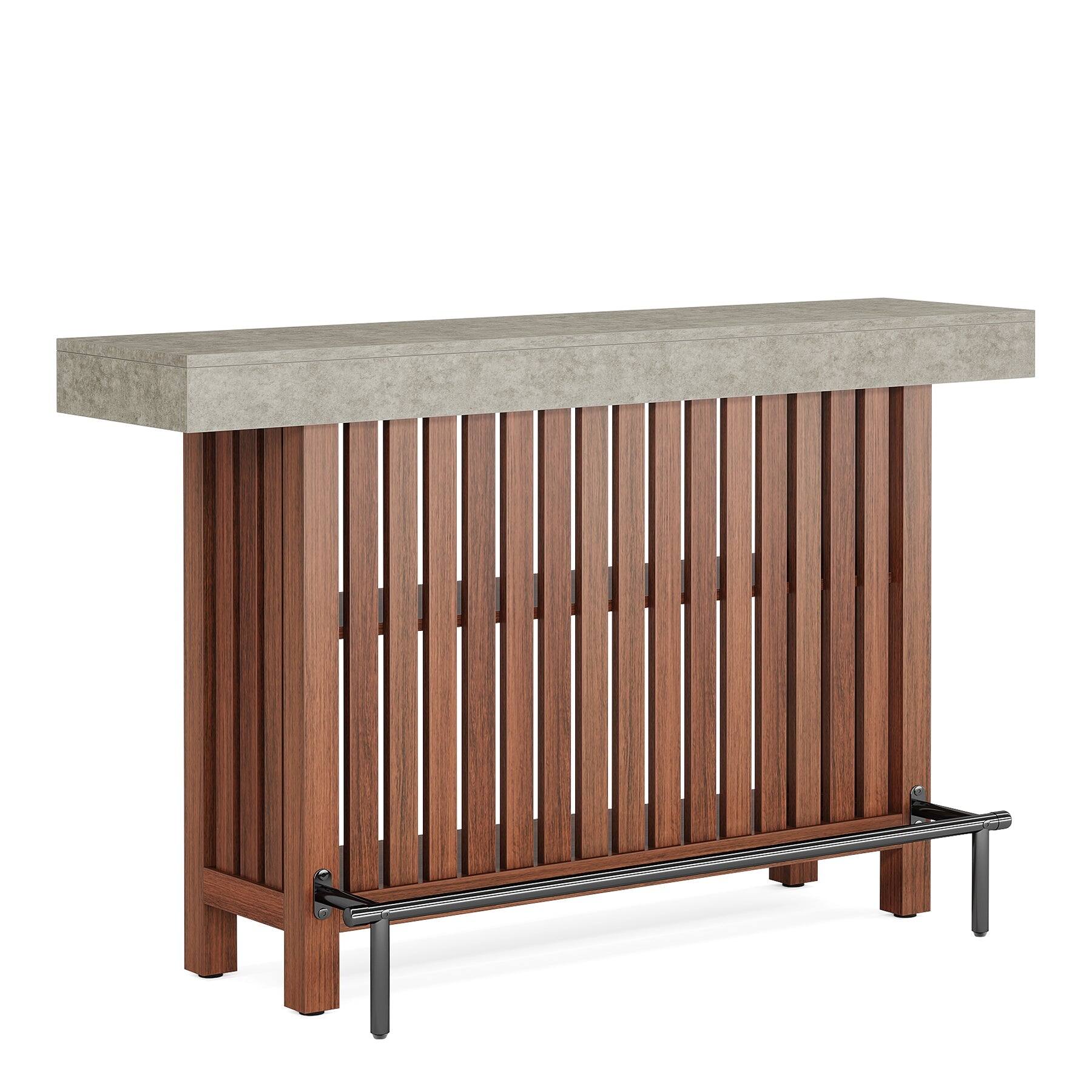 Alt View 4. Tribesigns - Modern Bar Table with Adjustable Feet and Rectangular Top for Everyday Dining and Home Entertaining - Brown.