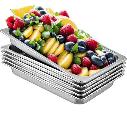Front. VEVOR - 6 Pack Steam Table Pans 20.9 x 12.8 x 2.6 Inch Deep Steam Table Pan Full Size 8.5L Deep Food Container - Sliver.