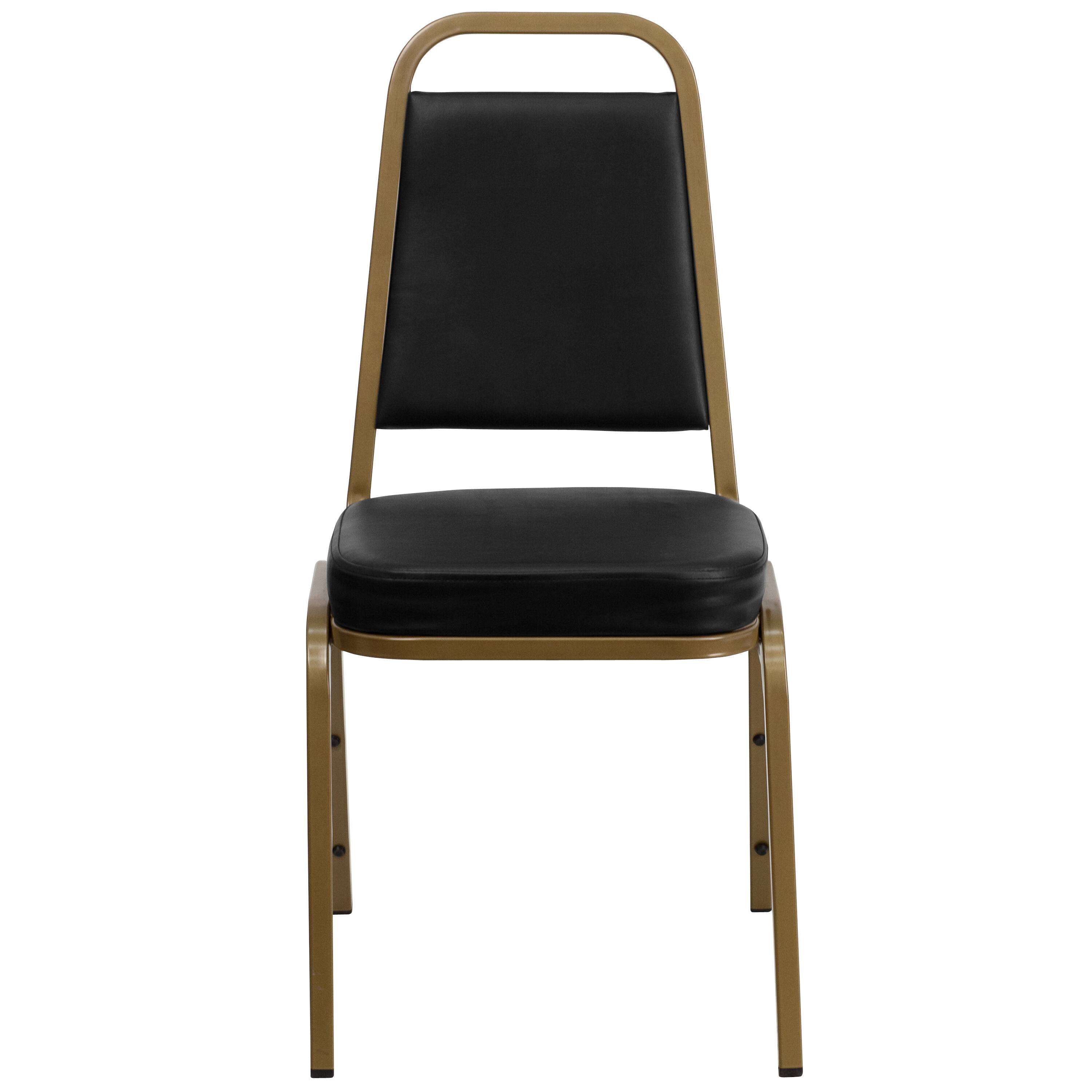 Alt View 8. Emma + Oliver - 4 Pack Trapezoidal Back Stacking Banquet Chair - Black Vinyl/Gold Frame.