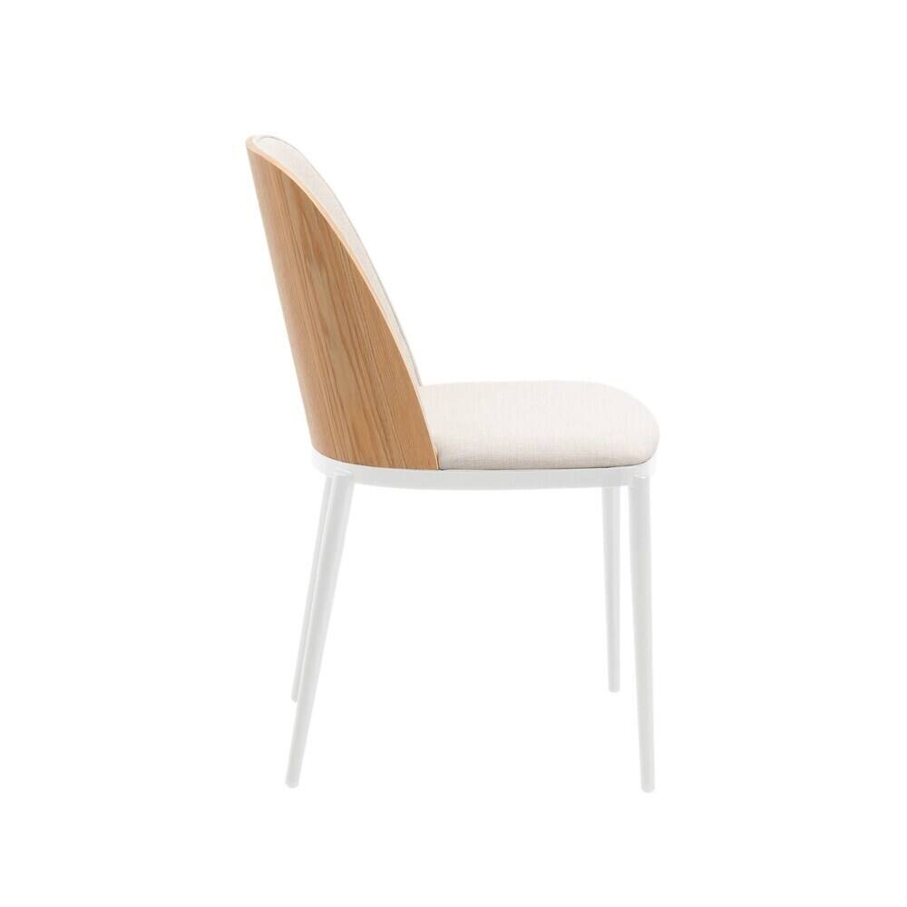 Back. LeisureMod - Tule 4-PCS Modern Minimalist Dining Chair, Cushioned Suede PU Leather Accent Side Chair, Easy Assembly - Natural Wood/Beige.