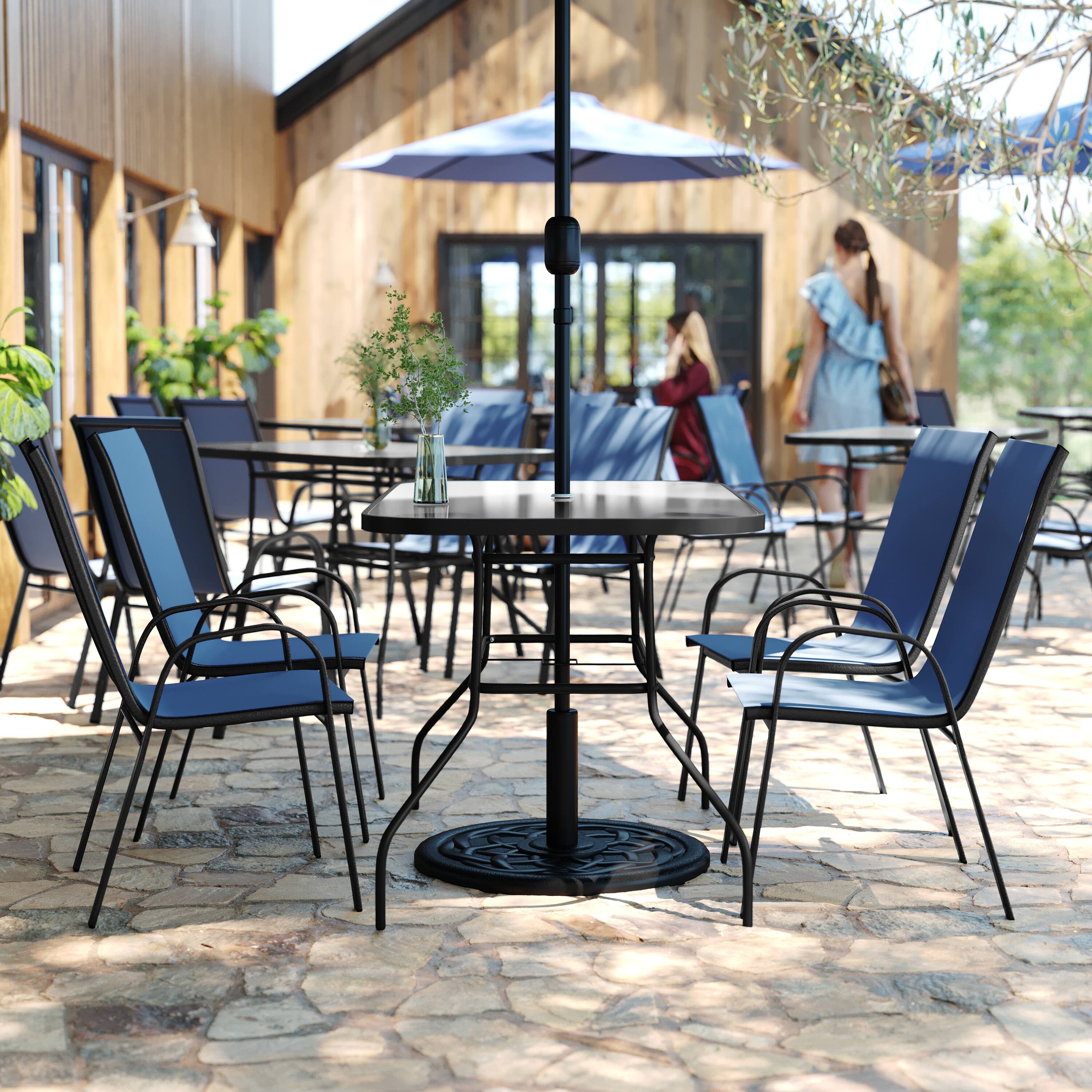 Alt View 2. Flash Furniture - Brazos 5 Piece Commercial Grade Patio Dining Set with Tempered Glass Patio Table with 4 Chairs with Navy Flex Comfort Ma - Blue.