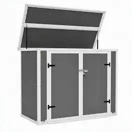 RYHNUYNE - Storage Cabinet Roll-In Ramp Hydraulic Lid Lockable Trash Bins Tools Firewood - Gray