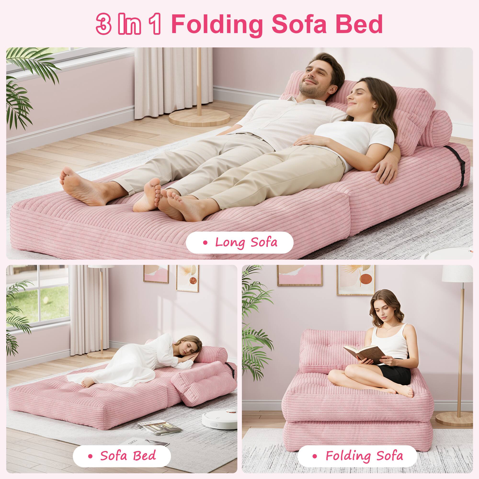 3 In 1 Folding Sofa Bed

- Long Sofa
- Sofa Bed
- Folding Sofa