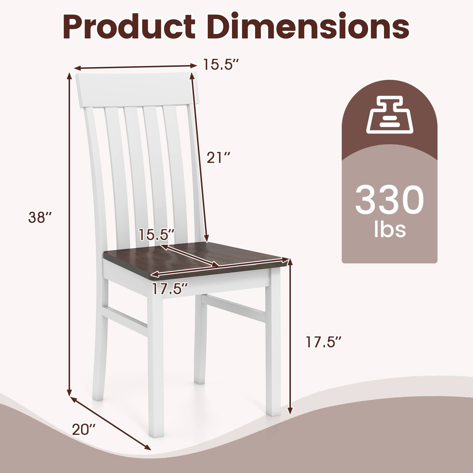 Product Dimensions

- 15.5"
- 38"
- 15.5"
- 21"
- 330 lbs
- 17.5"
- 17.5"
- 20"