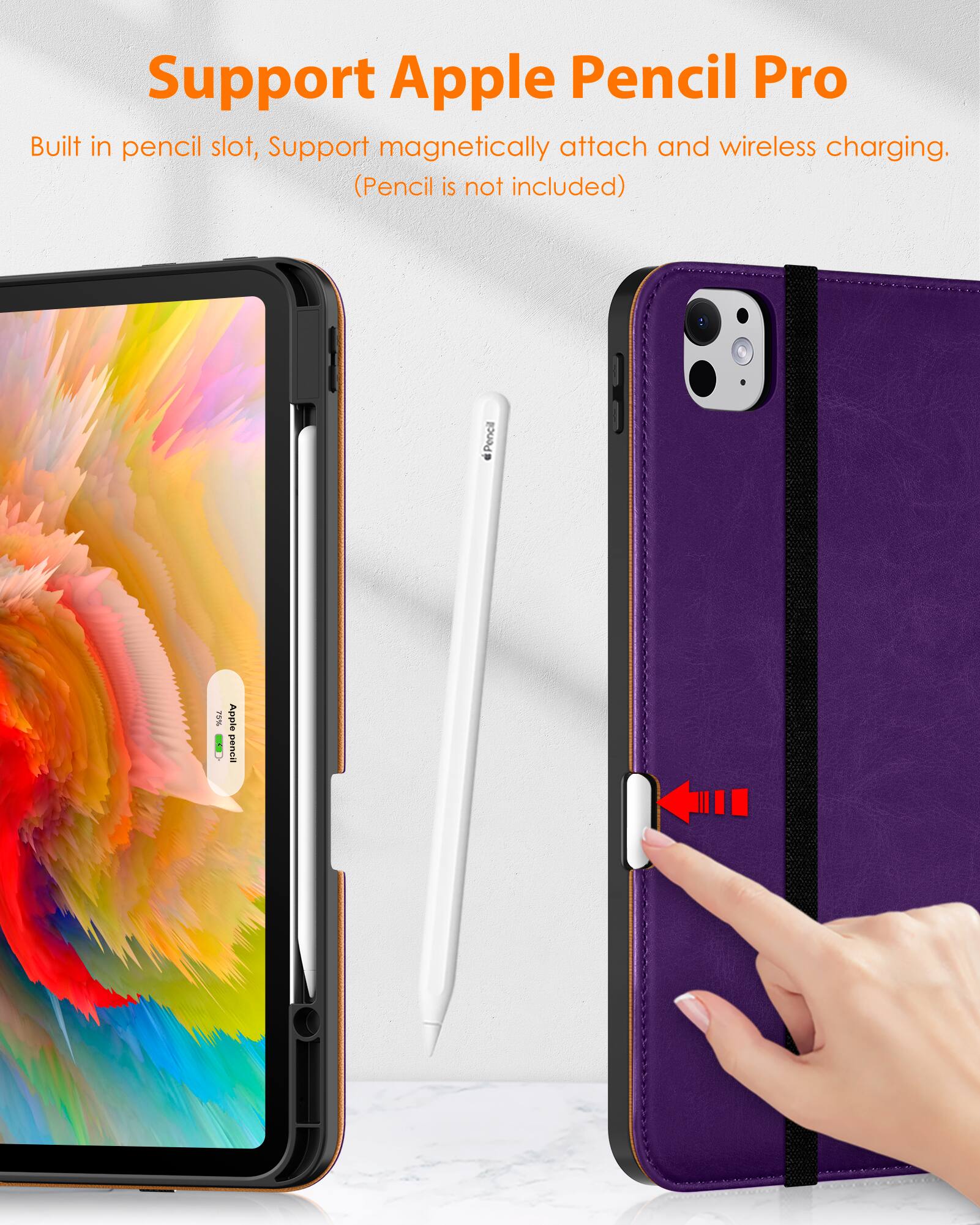 Support Apple Pencil Pro

Built in pencil slot, Support magnetically attach and wireless charging. (Pencil is not included)