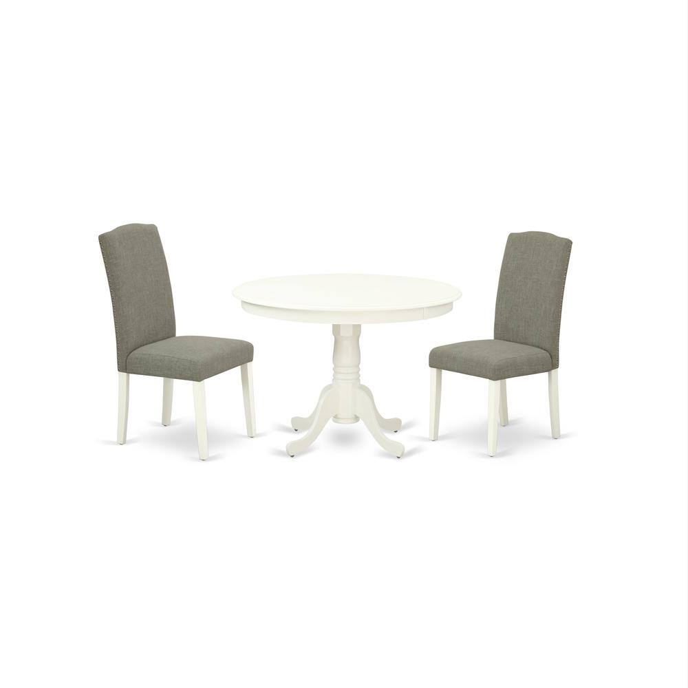 Back. East West Furniture - Dining Room Set Linen White - Brown.
