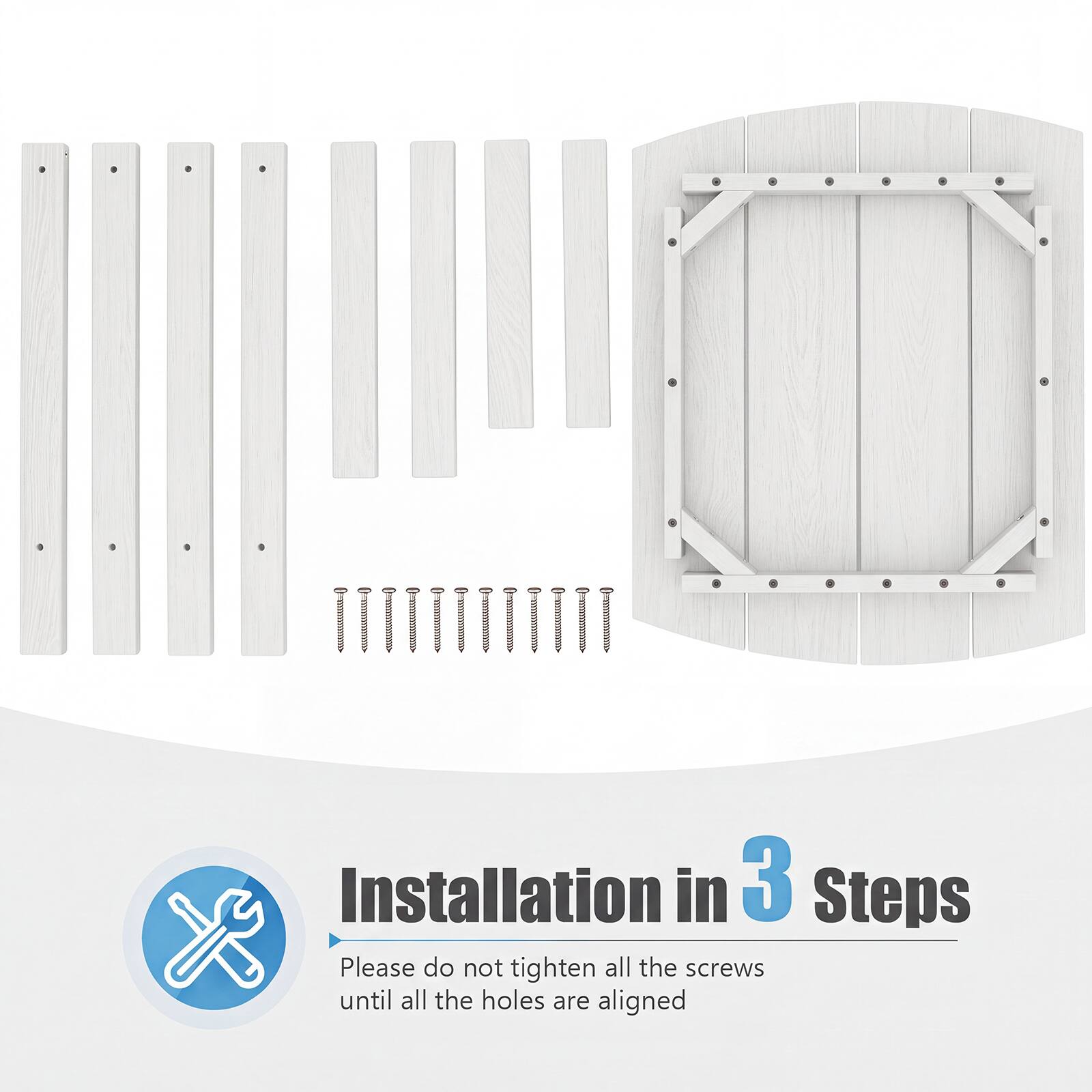 Installation in 3 Steps

Please do not tighten all the screws until all the holes are aligned