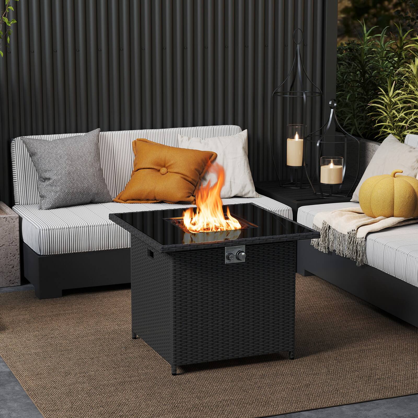 Alt View 1. Costway - Costway 32.5" Propane Fire Pit Table Outdoor Wicker Gas Firepit with Stainless Steel Burner - Black.