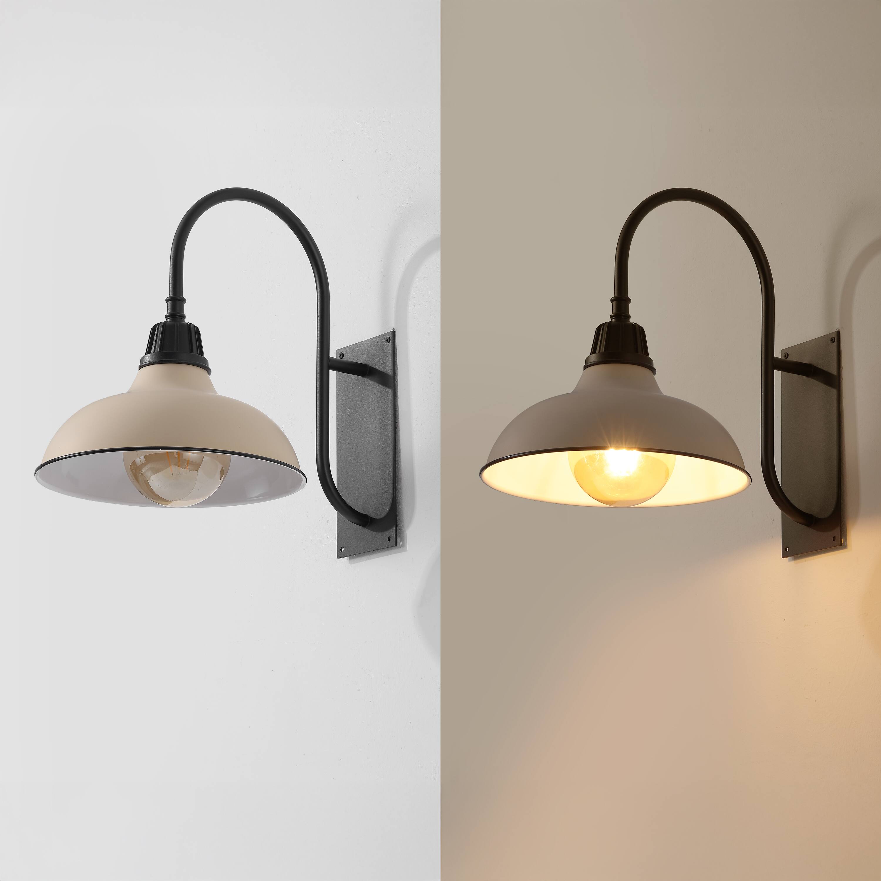 Alt View 4. Jonathan Y - Stanley 12.25" 1-Light Farmhouse Industrial Indoor/Outdoor Iron LED Gooseneck Arm Outdoor Sconce, Matte Almond - Matte Almond/Black.