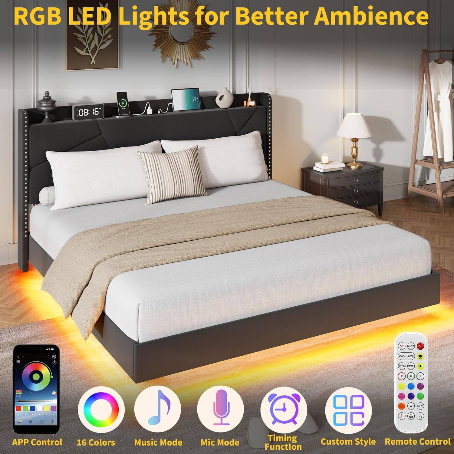 RGB LED Lights for Better Ambience

- APP Control
- 16 Colors
- Music Mode
- Mic Mode
- Timing Function
- Custom Style
- Remote Control