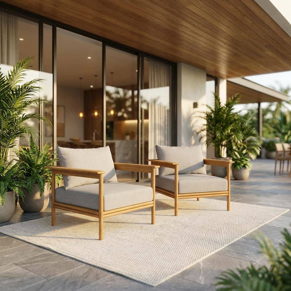 Angle. Outdoor Escape - Outdoor Patio Teak Wood Armchair Set Of 2 With Durable Finish And Natural Look - Brown.