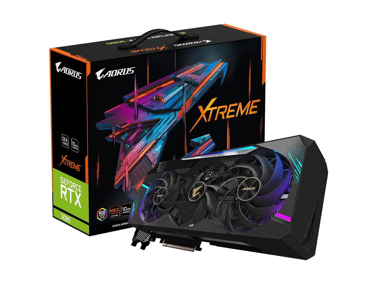 AORUS XTREME  
AORUS 3X FANS  
100mm  
AORUS XTREME  
GEFORCE RTX 3080  
RGB MAX COOLING 2.0  
NVIDIA AMPERE