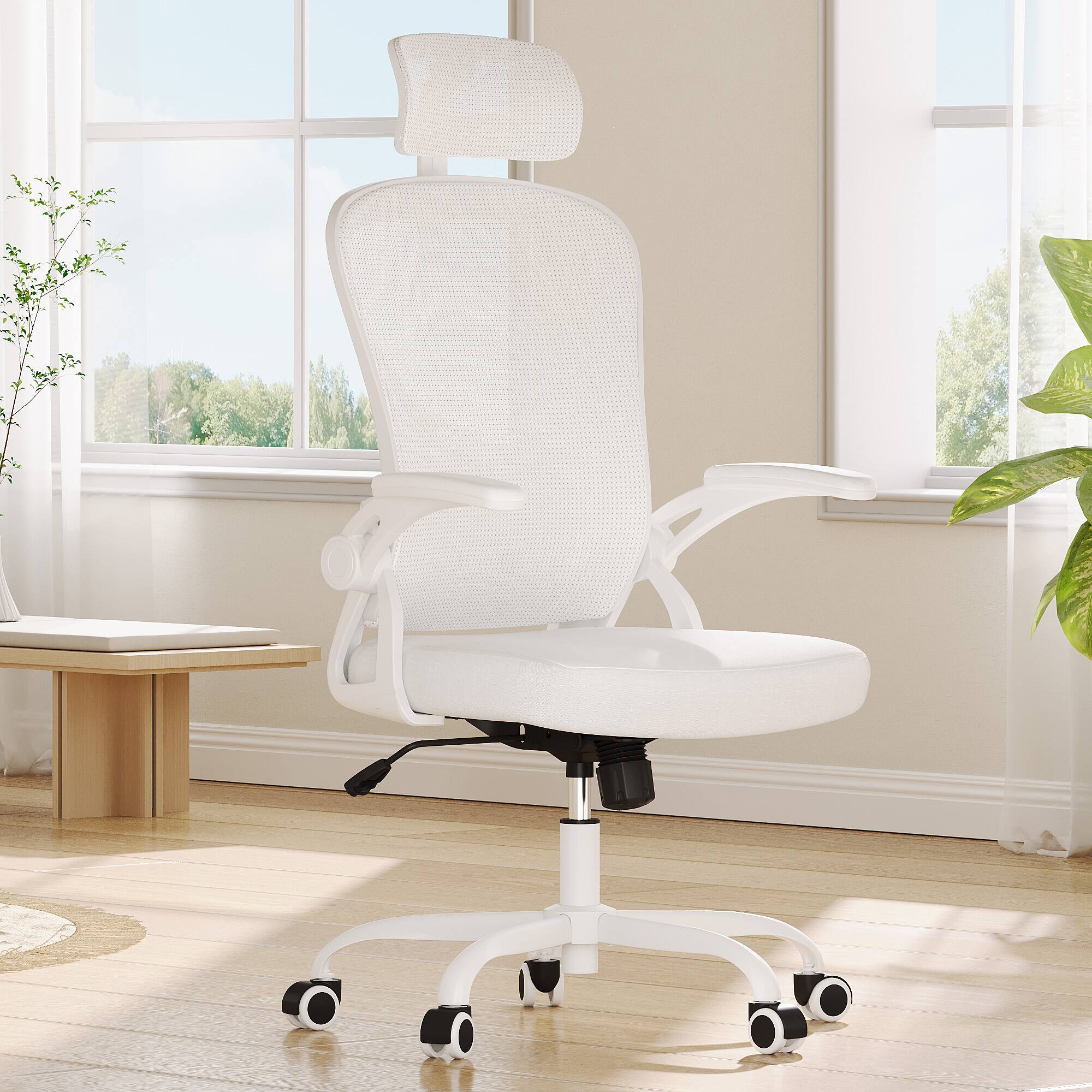 Alt View 1. PexFix - Ergonomic Office Chair with Flip-Up Armrests, Adjustable Headrest & Lumbar Support for Home Office - White.