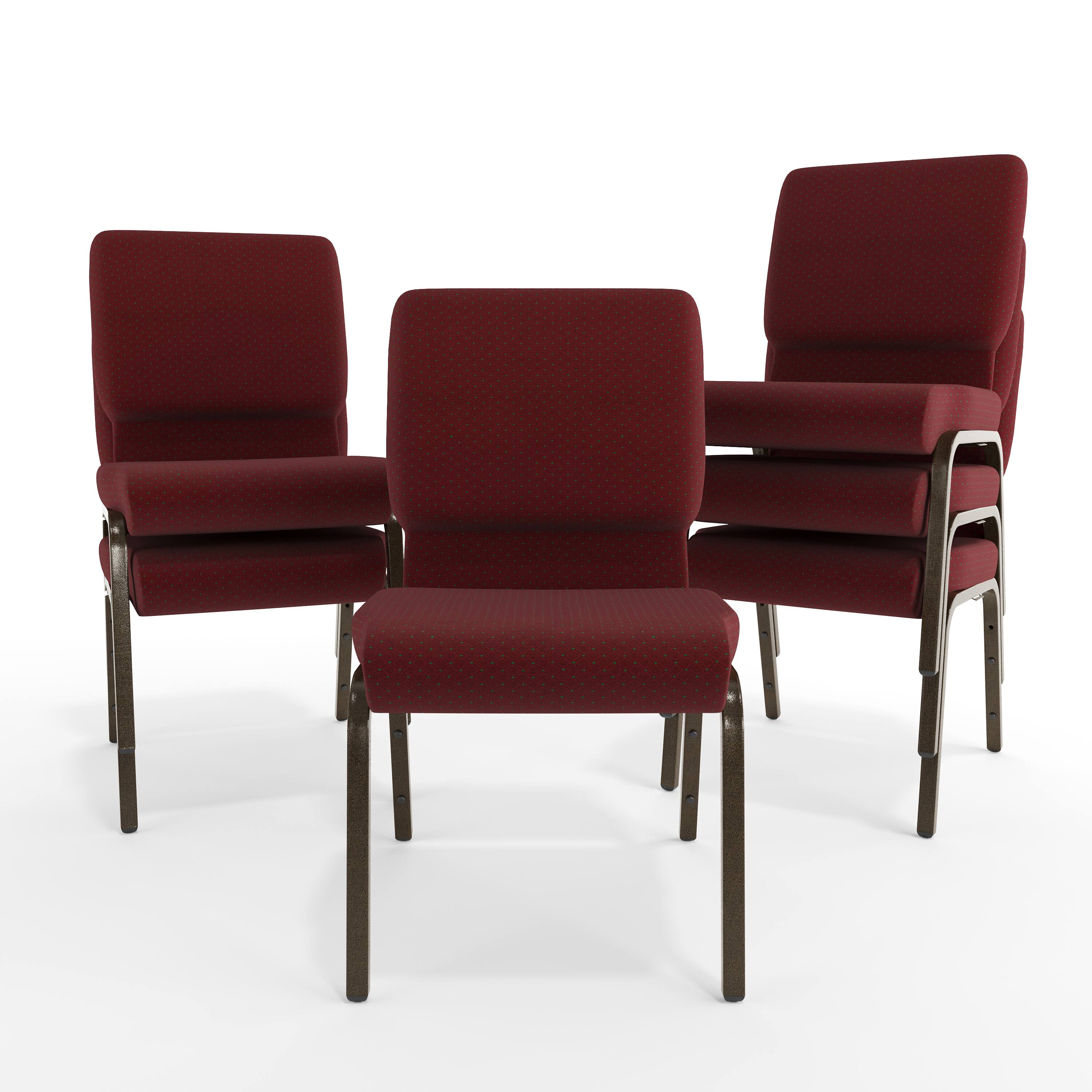 Alt View 10. Emma + Oliver - 18.5"W Stacking Church/Reception Guest Chair - Burgundy Patterned Fabric/Gold Vein Frame.