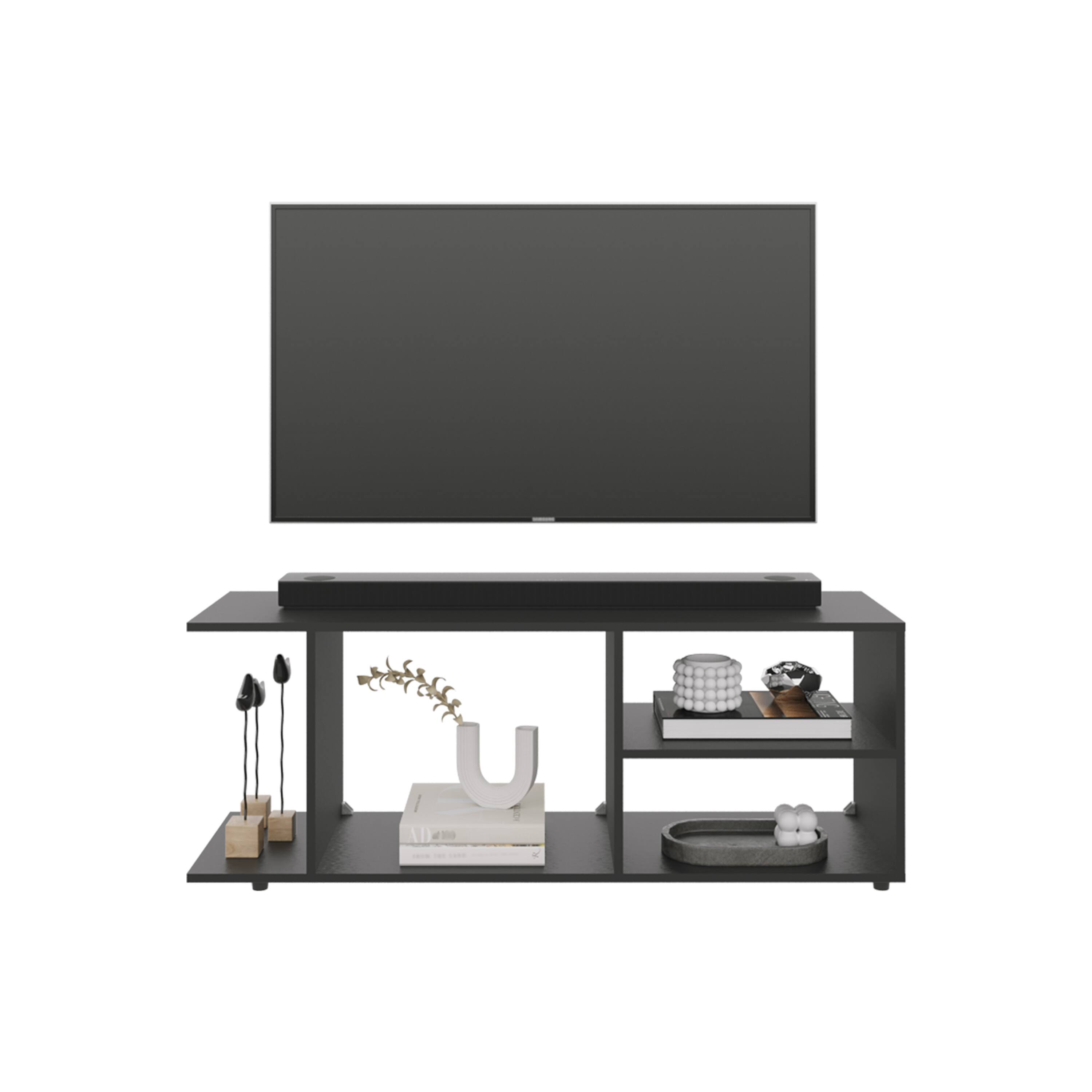 Front. Spaco - Spaco Low Profile Entertainment Center for 65 Inch TVs, 4 Open Shelves, TV Stand, Sturdy 4 Legs, for Living Room - Black.