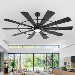Breezary - 72-In LED Ceiling Fan with Light, 10 Plywood Blades, 6-Speed DC Motor, Remote, Timer, 3CCT, 6/12-In Downrods - 72-Inch Black