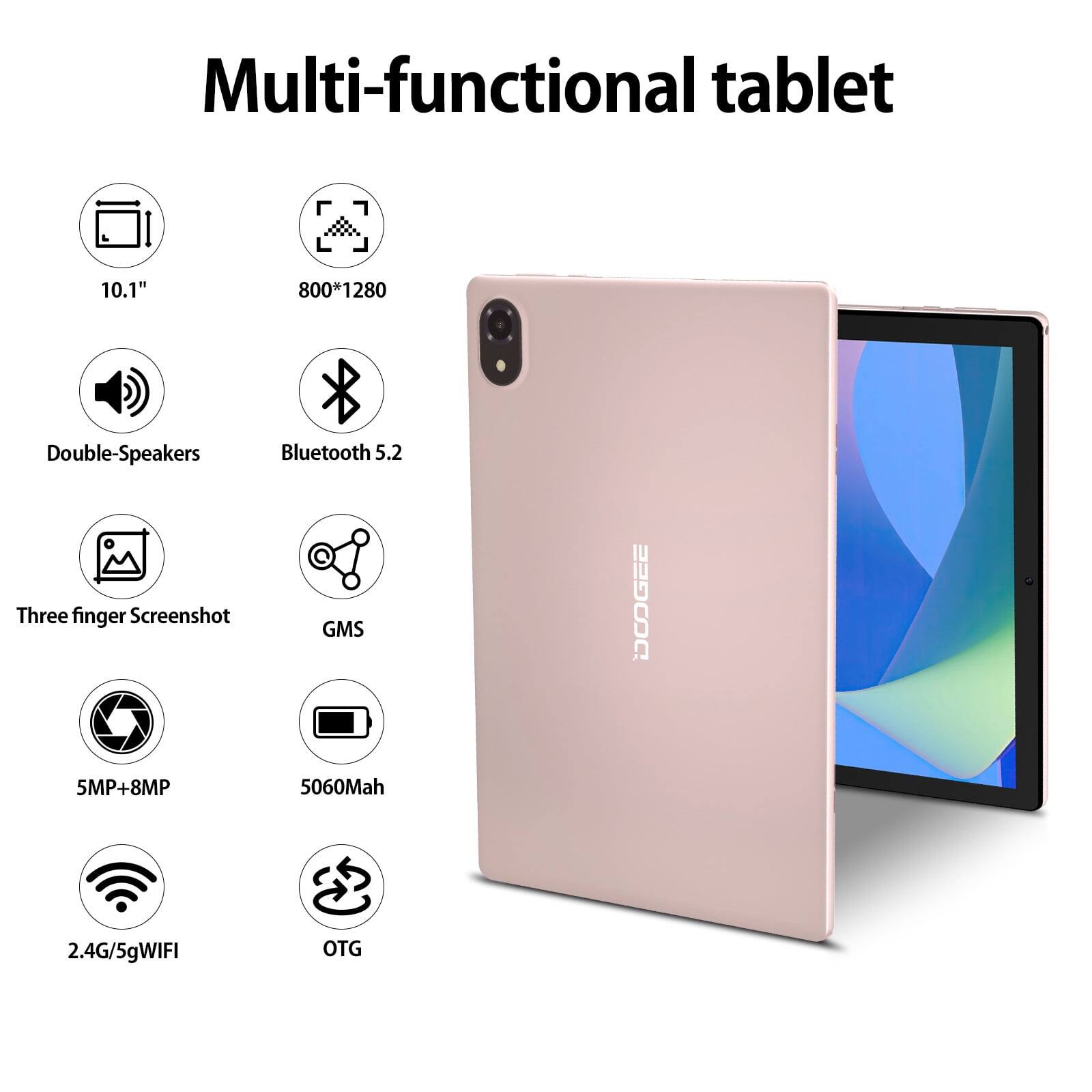 Multi-functional tablet 10.1" 800*1280 Double-Speakers Bluetooth 5.2 Three finger Screenshot GMS 5MP+8MP 5060Mah 2.4G/5gWIFI OTG