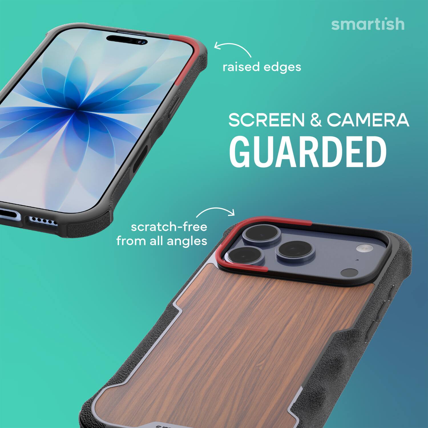 smartish raised edges SCREEN & CAMERA GUARDED scratch-free from all angles