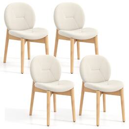 Gymax - 4PCS Wooden Dining Chairs Soft Boucle Upholstered Kitchen Chairs w/ Curved Seat - White