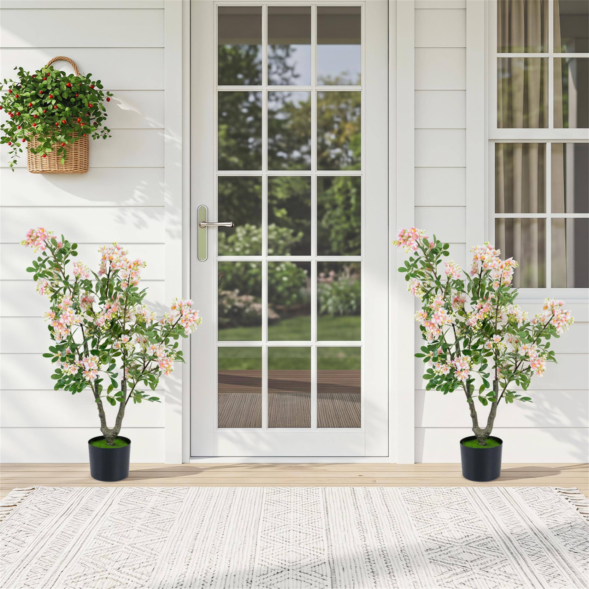Alt View 1. Boyel Living - 36" Set of 2 Artificial Impatiens Tree with Mini Fruits and Silk Flowers-Pink - Pink.