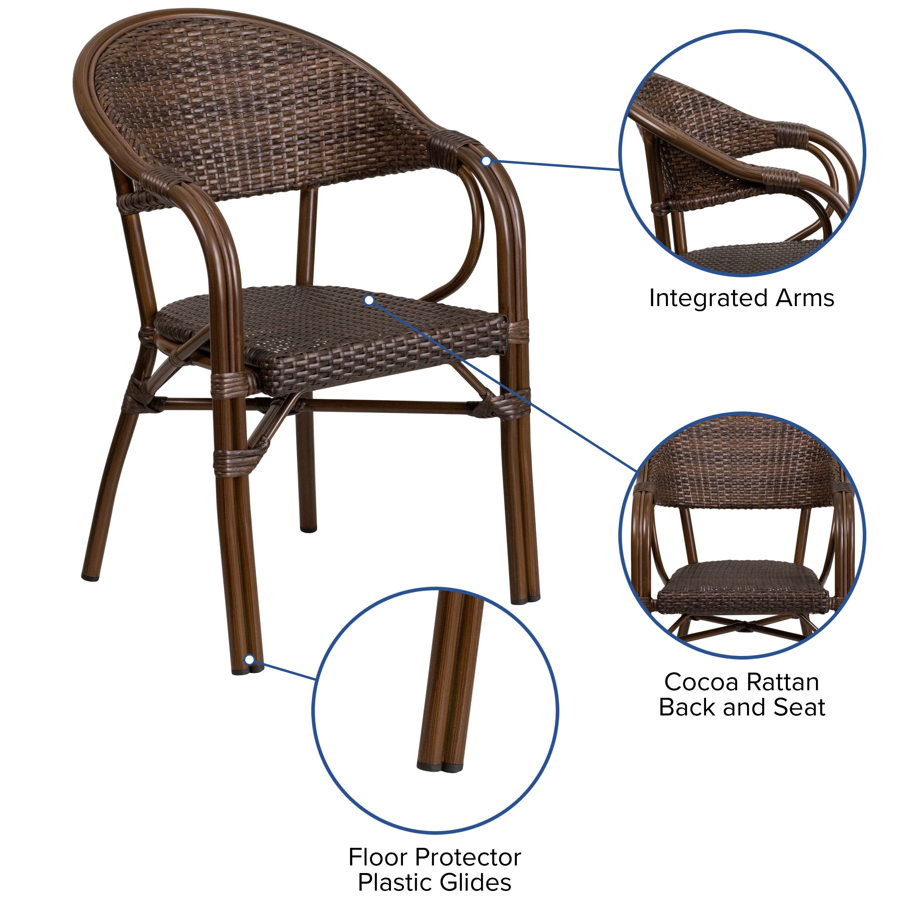 Integrated Arms, Cocoa Rattan Back and Seat, Floor Protector Plastic Glides