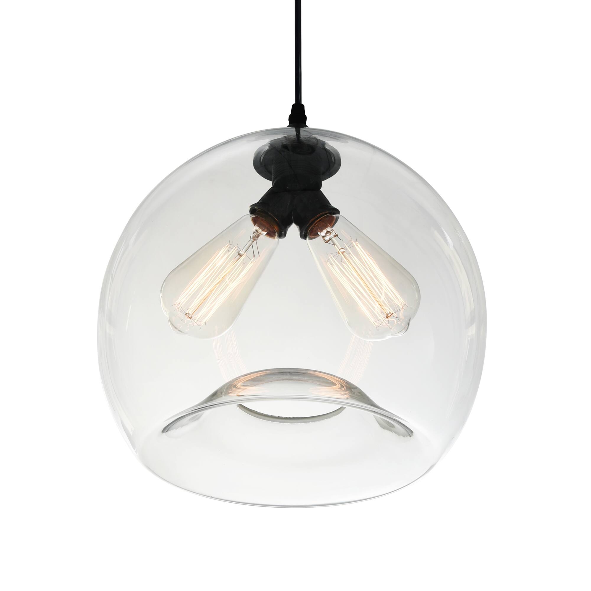 Back. CWI Lighting - Glass 2 Light Down Mini Pendant With Clear Finish - Black.