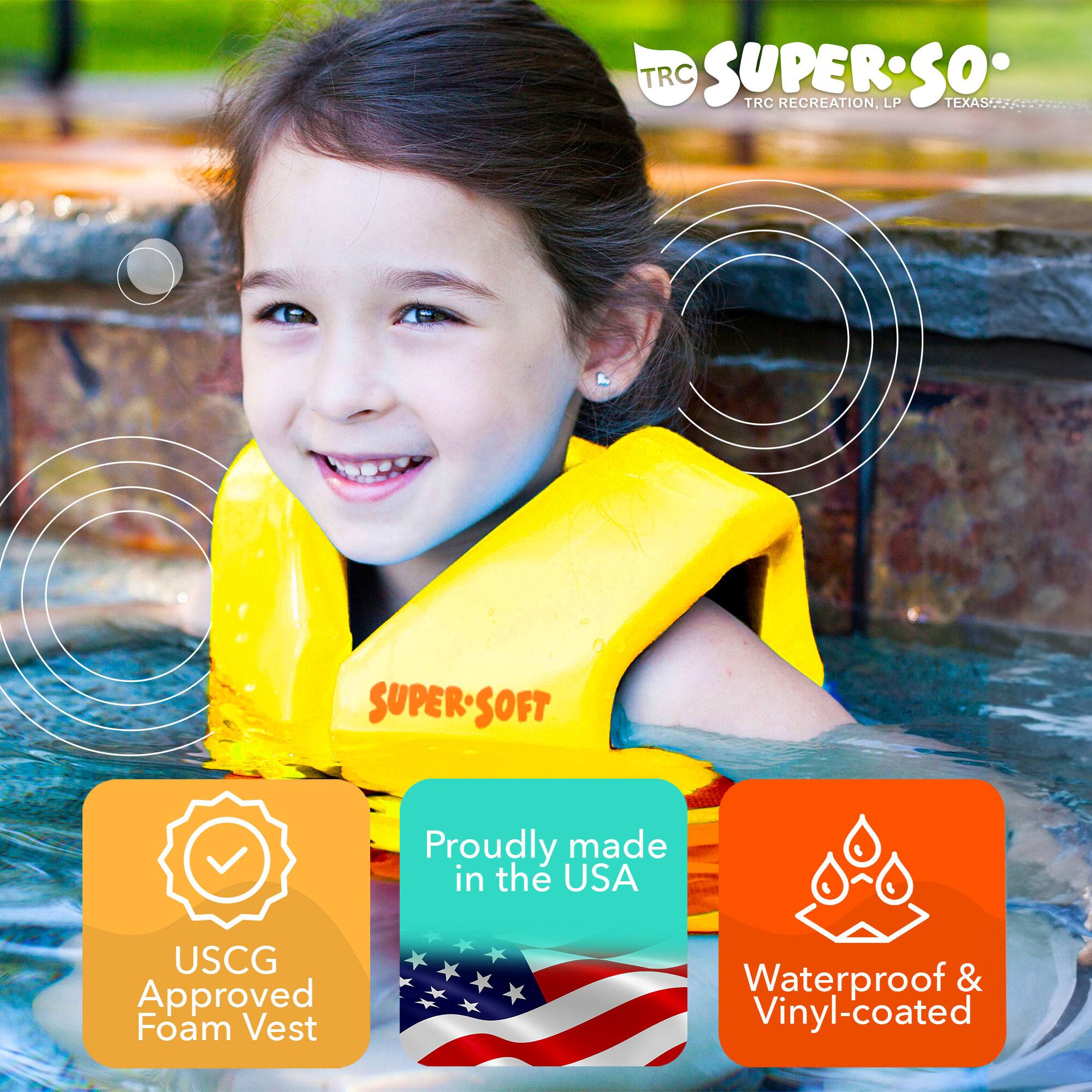 TRC SUPER SOFT  
TRC RECREATION, LP  
TEXAS  

Proudly made in the USA  
USCG Approved Foam Vest  
Waterproof & Vinyl-coated