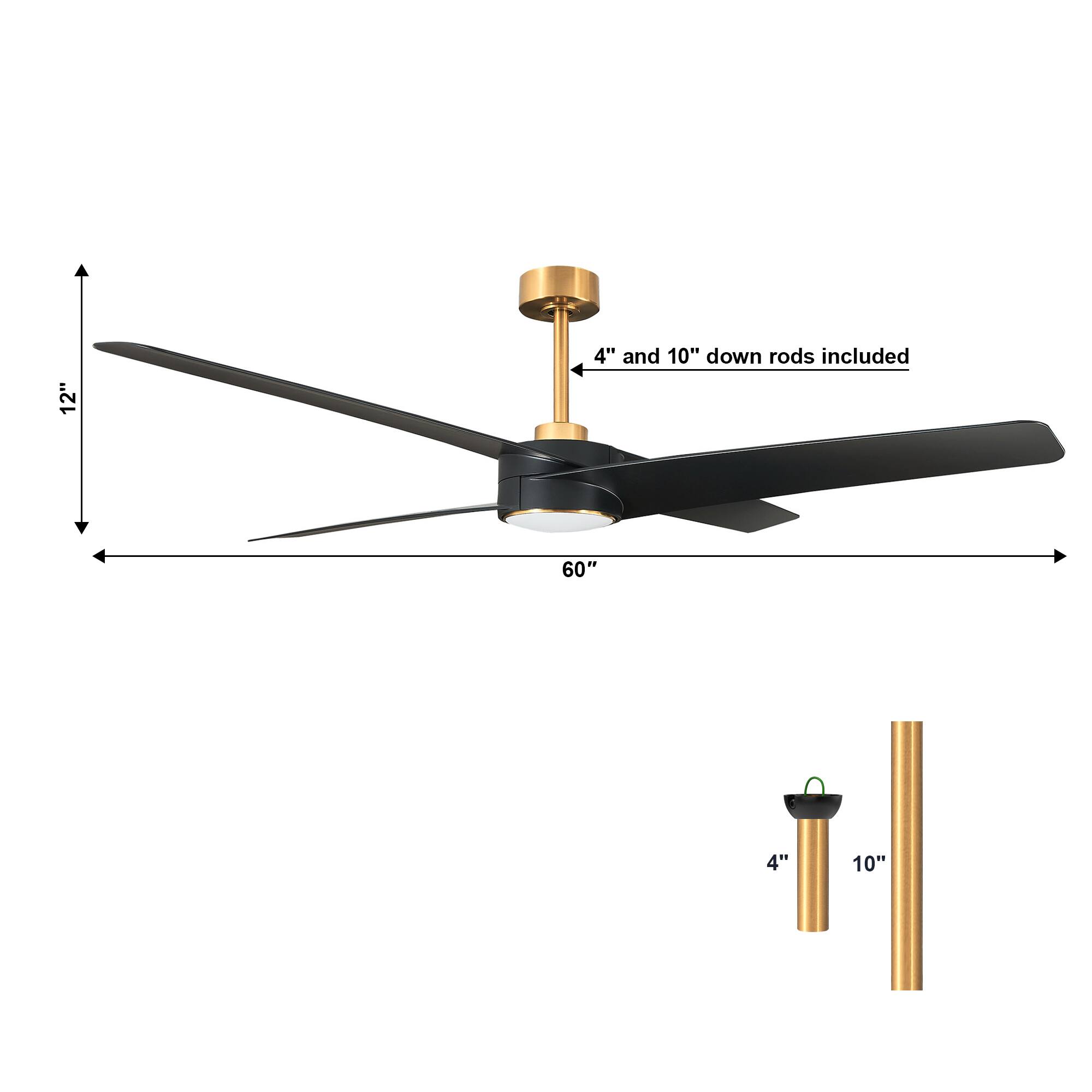 12"  
4" and 10" down rods included  
60"  
4"  
10"