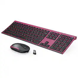 PRIMEPLUS - Wireless Keyboard & Mouse Combo, 2.4GHz Rechargeable Quiet Full-Size, Nano USB Receiver for Windows Laptop PC - Black and Wine Red
