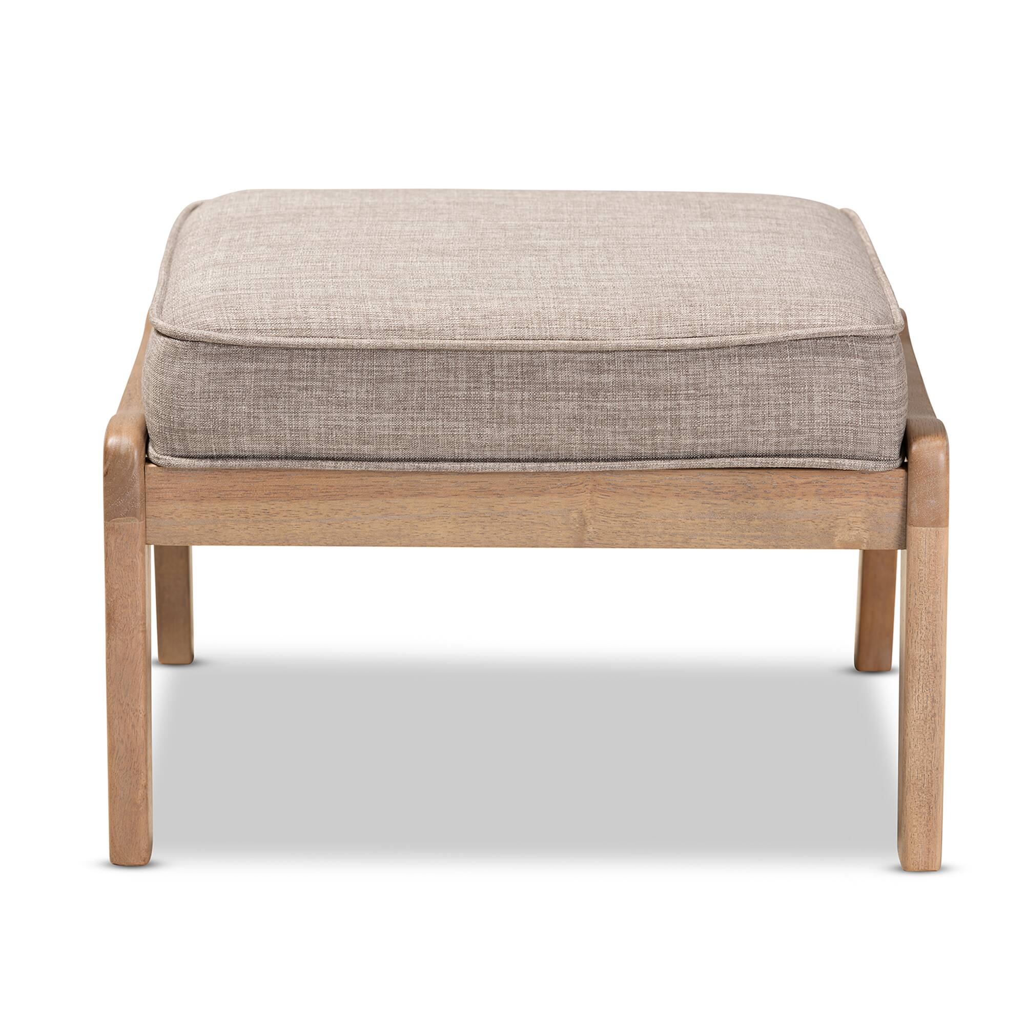 Angle. Baxton Studio - Sigrid Mid-Century Modern Fabric Upholstered Antique Oak Finished Wood Ottoman - Light Grey/Antique Oak.