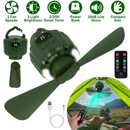 Loheer - Rechargeable Camping Fan with LED Lantern, 10400mAh Portable Hanging Tent Fan and Power Bank for Outdoor RV