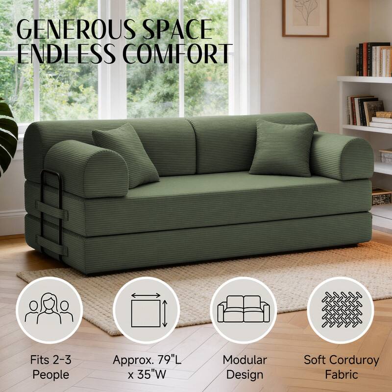 GENEROUS SPACE ENDLESS COMFORT

Fits 2-3 People

Approx. 79"L x 35"W

Modular Design

Soft Corduroy Fabric
