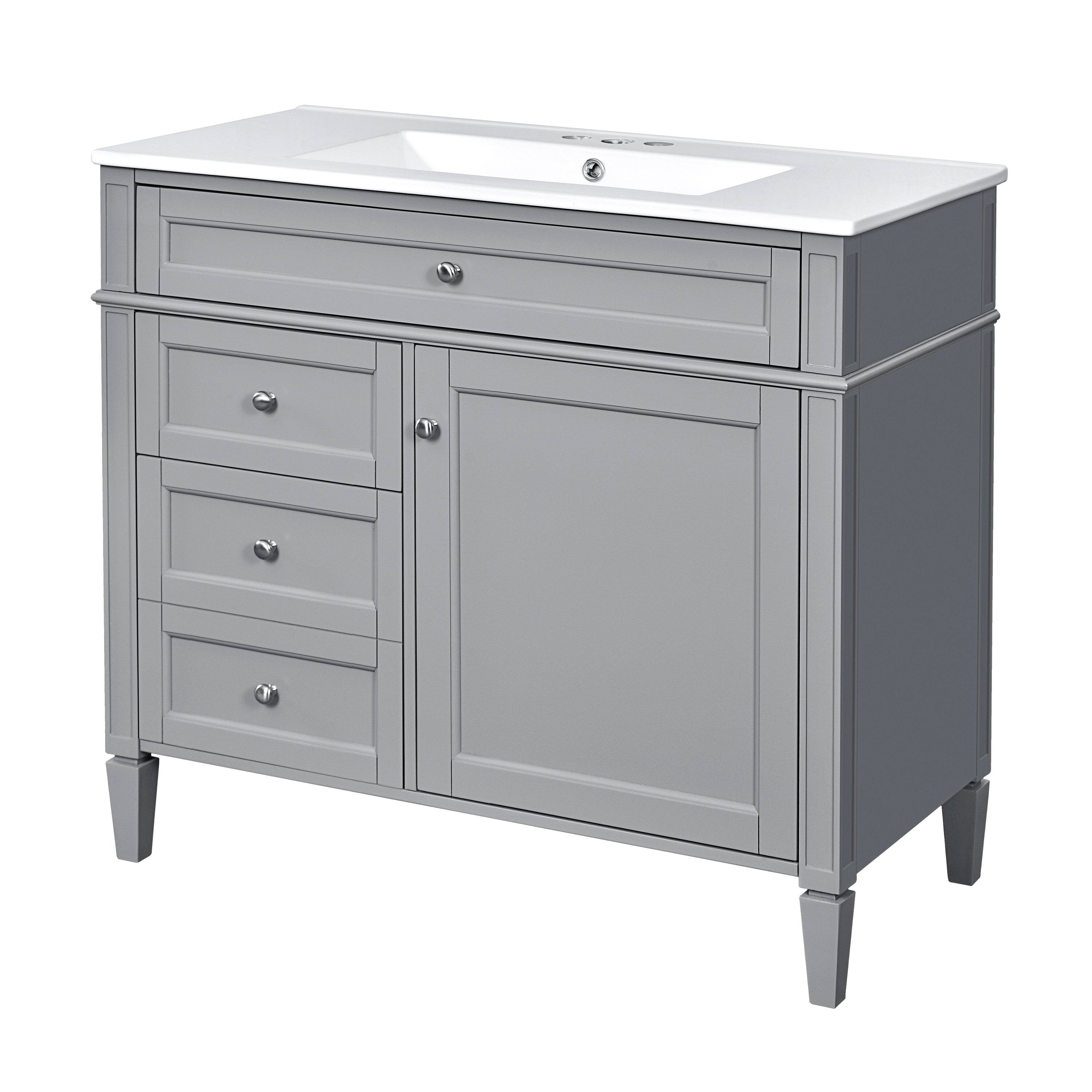 Alt View 9. Boyel Living - 36 Inch Modern Bathroom Vanity with Ceramic Sink Three Drawers Grey - Gray.
