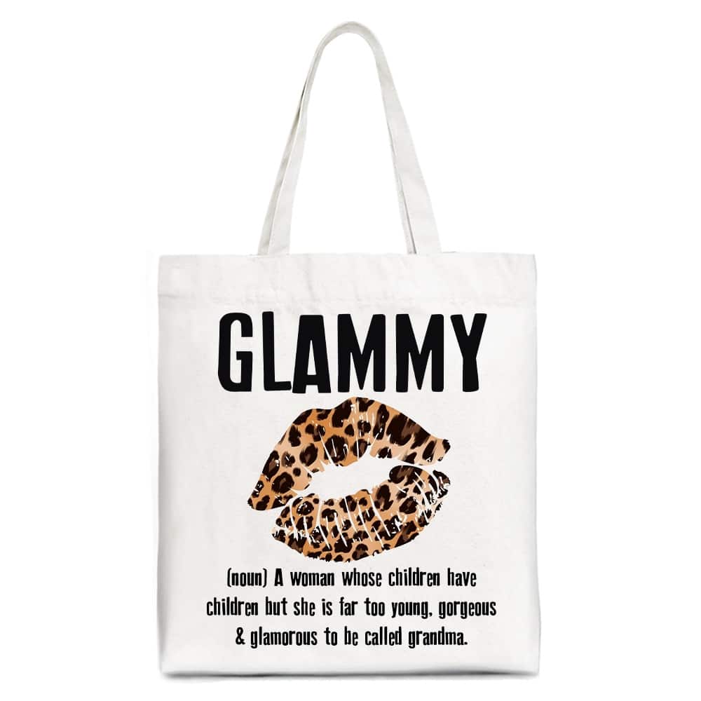 OrnamentallyYou - Glammy Leopard Lips Canvas Tote Bag, Coquette Gift Shopper for Stylish and Glamorous Grandmas - White