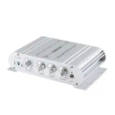 ST-838
ON/OFF
BASS VOL
TREBLE
BASS
VOLUME
AUX
POWER OUT
BIEEO POWER DC12V BC12V
AUDIO III CR AMP LIFIER OF O
MAX BASS, VOL, TREBLE, BASS, MAX VOLUME AUX