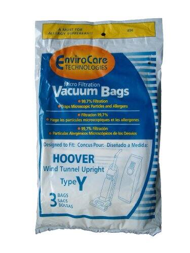 A MUST FOR ALLERGY SUFFERERS!

EnviroCare TECHNOLOGIES  
Micro Filtration Vacuum Bags  
99.7% Filtration Traps Microscopic Particles and Allergens  
Filtración 99.7% Mege les particules microscopiques et les allergenes  
99.7% Filtración Particulas Alergénicos Microscópicos de los Desvios  

Designed to Fit:  
Concuc Pour:  
Diseñado a Medida:  

HOOVER  
Wind Tunnel Upright  
Type Y  

3 BAGS  
SACS  
BOLSAS