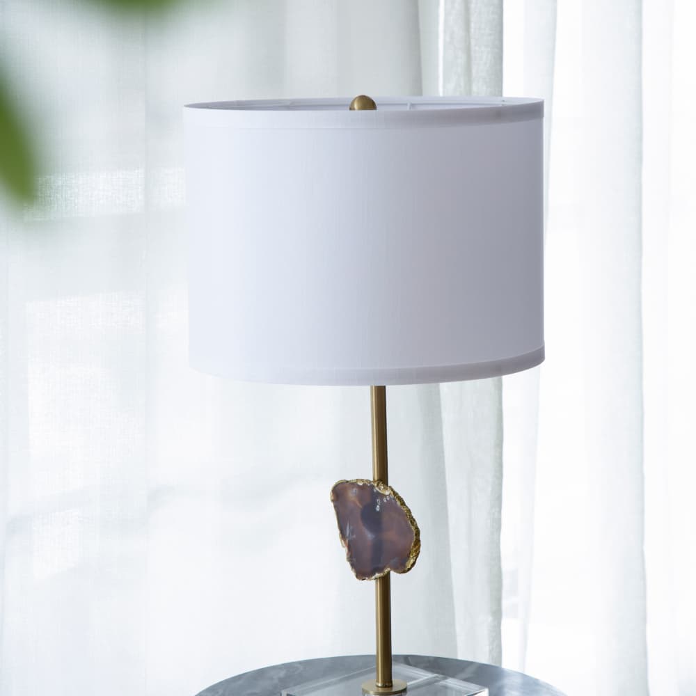 Alt View 5. Luckbyte - 14x25.2 Inch Gold Agate Slice Table Lamp With White Drum Shade Assembly Required.