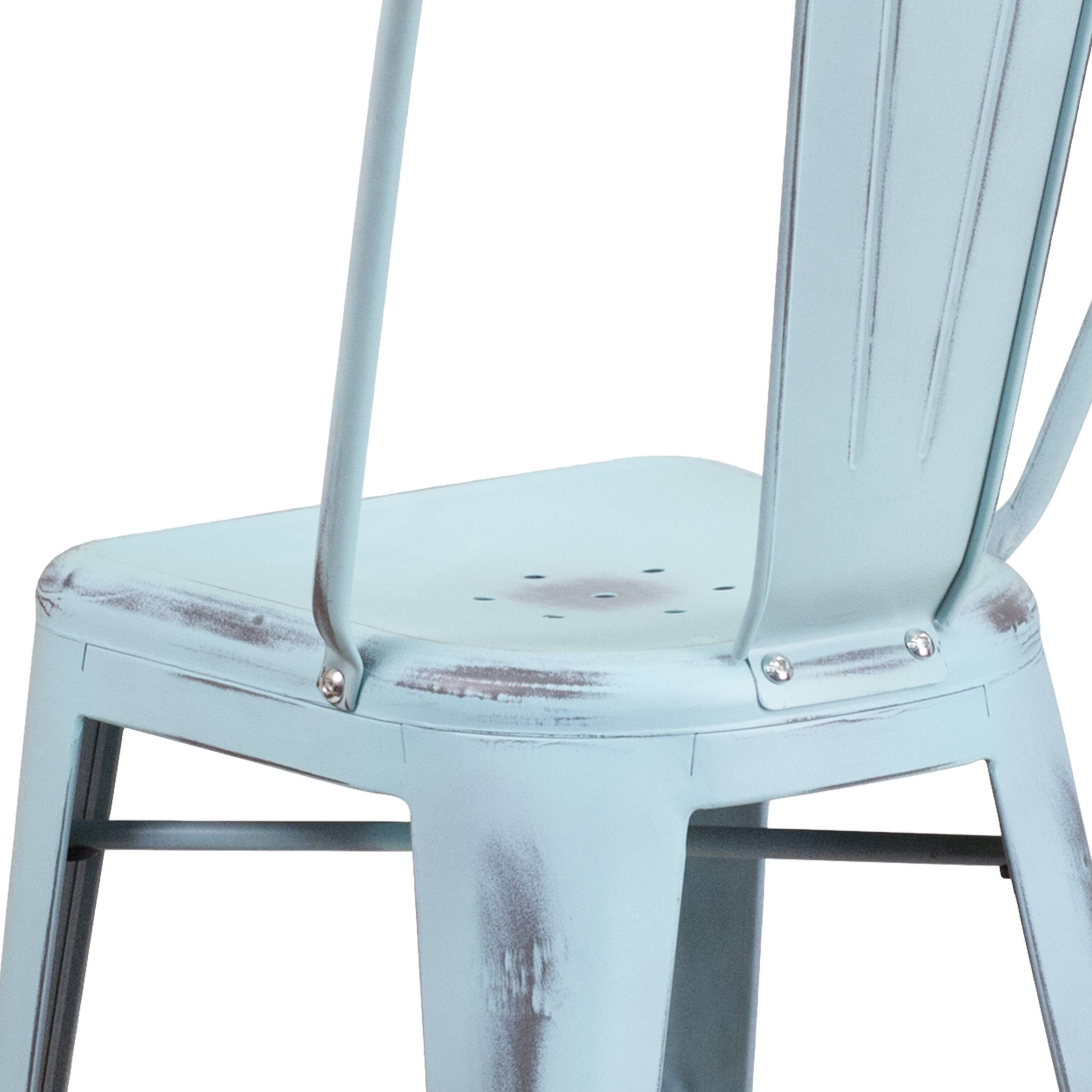 Alt View 9. Emma + Oliver - Commercial Grade 4 Pack 24" High Distressed Metal Indoor-Outdoor Counter Height Stool with Back - Green-Blue.